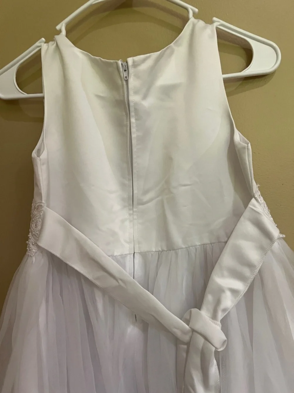 White Girls' Floral Appliqué Tulle Party Dress